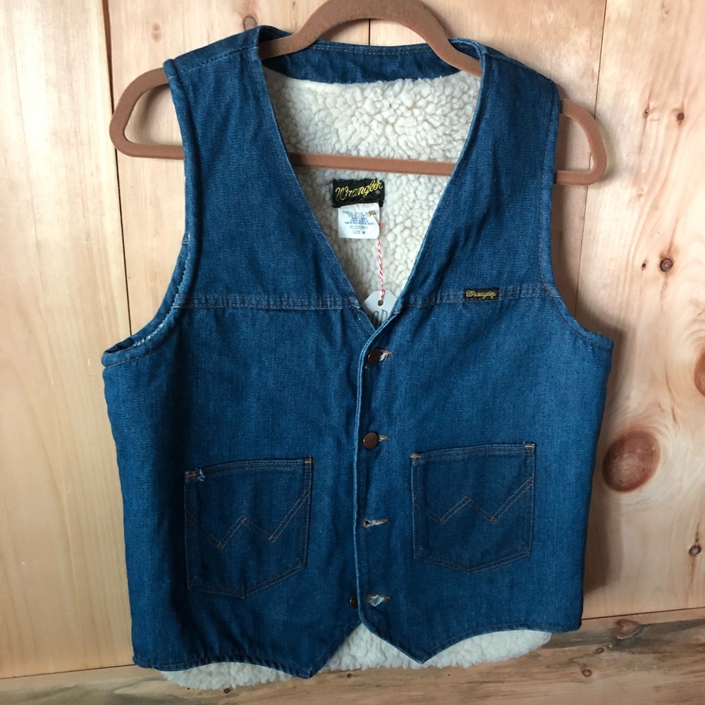 Vintage Sherpa lined denim wrangler vest.